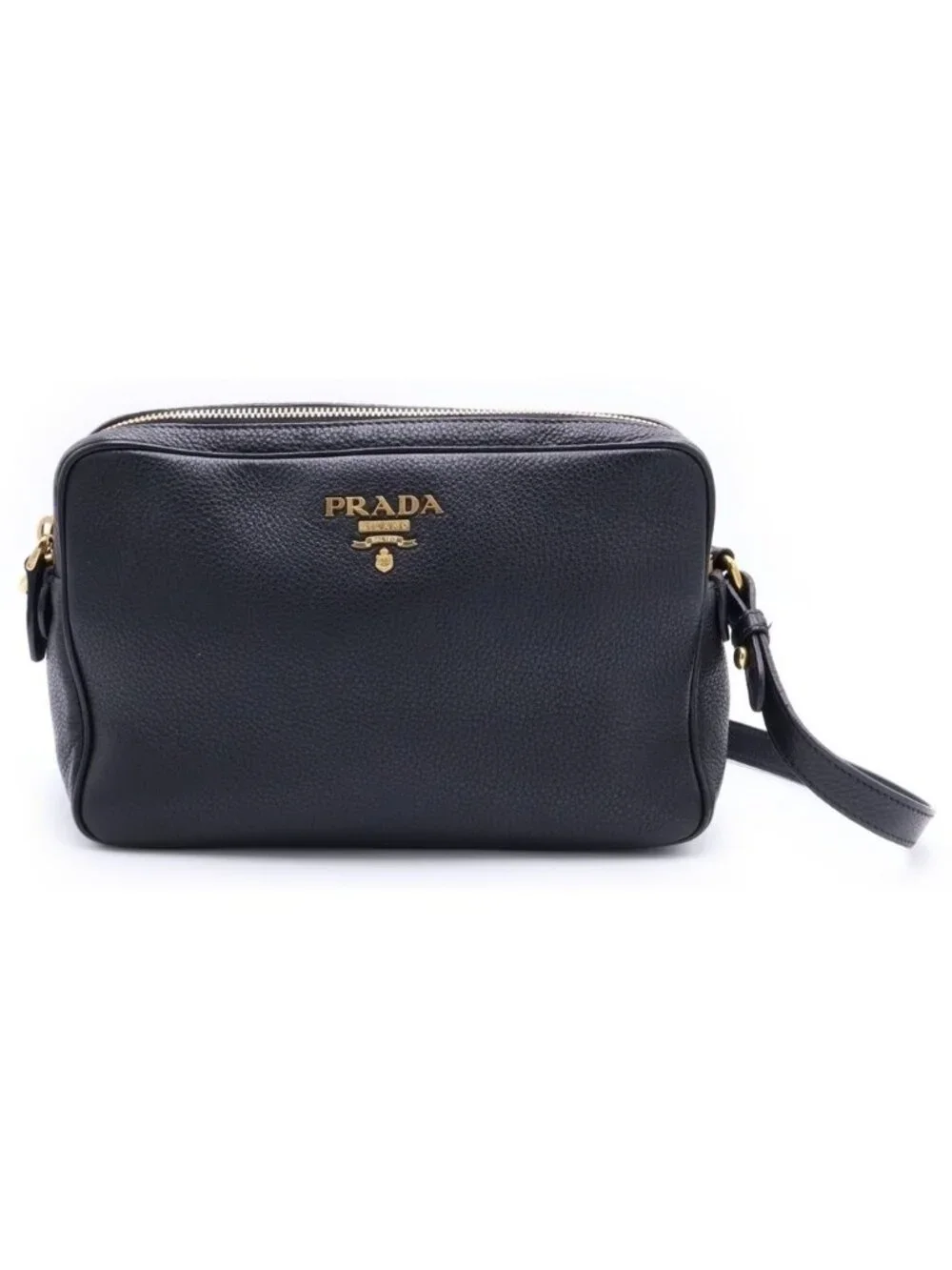 Prada Vitello Phoenix Shoulder Bag Black Leather Gold